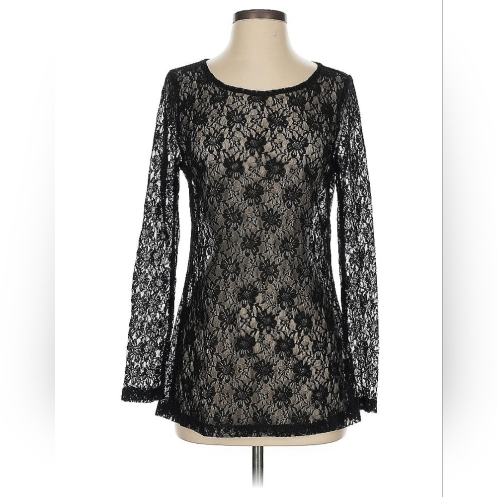 🆕️ Maverick Black Sheer Lace Long Sleeve Shirt Size Medium